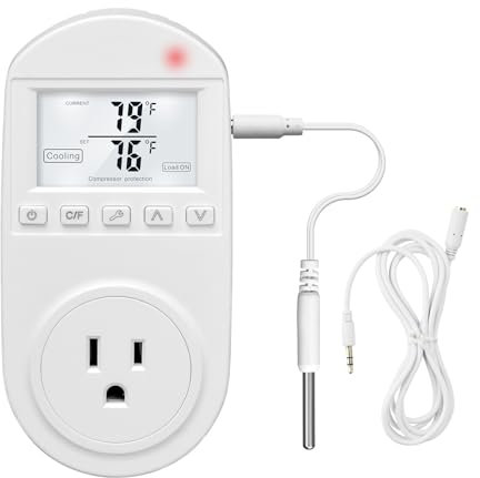 Temperature Controlled Outlet, Briidea Thermostat Outlet Compatible with Window Air Conditioner, Space Heaters, Fans, Auto On/Off, Ideal for Household, Greenhouse, Reptile, Incubator, 110V 15A