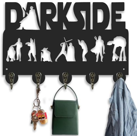 Schlüsselhaken, Film Thema Wand Mount Organizer, Holz Schlüsselhalter mit 5 Metallhaken, 19*29*3cm schwarze Wohndekoration für Lagerung, Geschenk für Jungen/Mädchen Science Fiction Liebhaber (A)