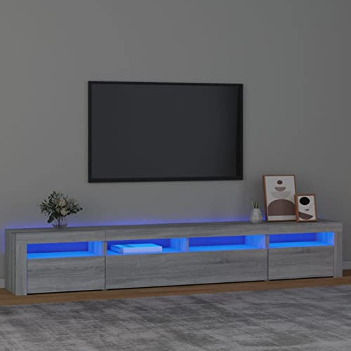 Keyroto TV Schrank led TV Schrank 240 cm Lowboard Holz TV Board TV lowboard Fernsehschrank für Wohnzimmer-Grau Sonoma-240 x 35 x 40 cm