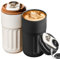 2 Stück 450ml Kaffeebecher to Go, Thermobecher Auslaufsicher mit Digitalanzeige, Kaffee Thermobecher mit Deckel, Edelstahl Coffee to Go Becher Thermo(Weiß+Schwarz)