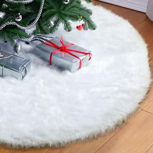 PlusFive 90 cm Weihnachtsbaum Röcke Weiß Plüsch Weihnachtsbaum Rock Weißer Runde Weihnachtsbaumdecke Fell Christbaumständer Teppich für Weihnachtsbaum Verzierung Weihnachtsdeko Weihnachtsbaum Deko