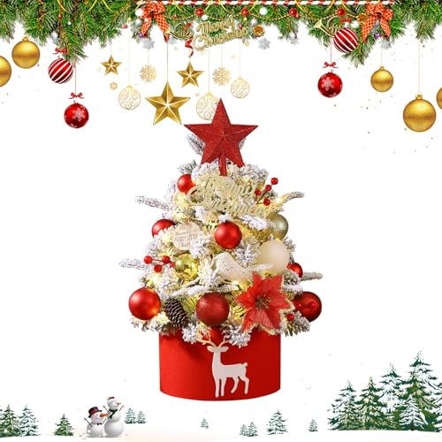 Les-Theresa 17.72In Mini Christmas Tree with Lights - Tabletop Xmas Tree for Home Party & Desk Decoration (Red)