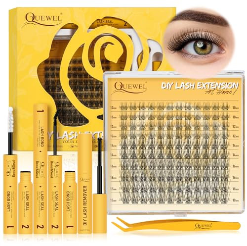QUEWEL Natural Cluster Lashes Super Thin Band, 120 PCS Cluster Lashes Kit Natural Look, Reusable Eyelash Clusters with Lash Bond and Seal Lash Tweezer and Lashes Glue Remover(NATURAL-JX 01 KIT)