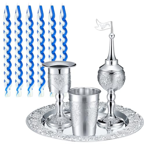 Mumufy Havdalah Set beinhaltet Kiddush Tassenkelch, versilbert, Havdualah-Kerzenhalter, Gewürzbox mit 5 Havdalah-Kerzen für Shabbat Judaica