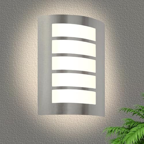 HiBay Außenlampe E27 Wandlampe IP44 Eckig Wandleuchte Gebürstet Edelstahl ABS Außenwandleuchten für Hauswand Balkon (Ohen Glühbirnen)