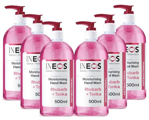 INEOS - Liquid Hand Soap - Moisturising - Handwash with Rhubarb & Tonka - 6 Bottles x 500ml, Packaging May Vary