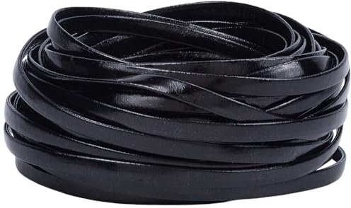 GORGECRAFT 10m Cordon Tressé en Cuir Métallique 5mm Noir Pliable en Cuir PU Bande Cordon Plat en Cuir Souple Garniture de Sangle Garniture pour Artisanat Ceinture Bracelet Fabrication de Bijoux