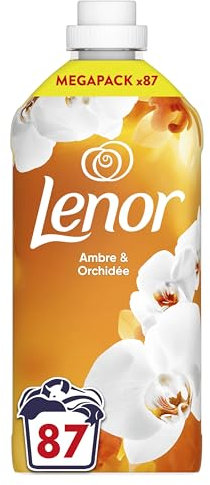 Lenor Adoucissant Ambre et Orchidée, 87 Lavages, 24H De Fraîcheur Relaxante, Avec Huiles Essentielles, Parfum Relaxant Sensation Zen, Efficace en Cycles Rapides et à Froid, Testé Dermatologiquement