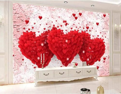 Red Heart Pink Flower 3D Wallpaper Office Living Room Sofa Bedroom TV Background Wall Decoration-150cm×105cm