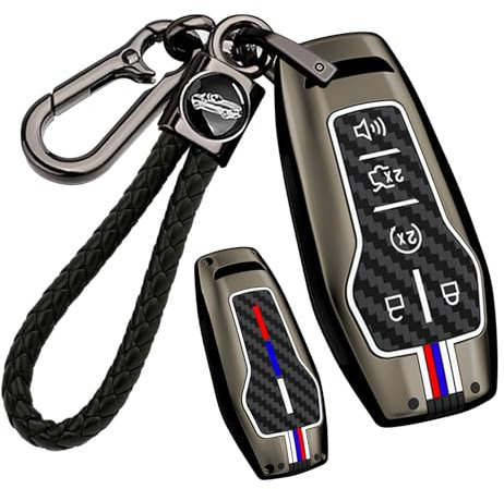 ontto Schlüsselhülle mit Schlüsselanhänger kompatibel mit Ford Fusion Explorer Mustang Edge F-150 Mondeo 2015-2018 für Lincoln Autoschlüssel Hülle Metall Schutzhülle Schlüsselcover 5 Tasten-B Schwarz