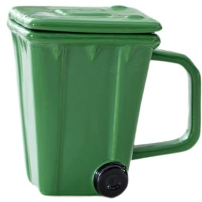 perfk Coffee Cup Drinking Cup Comfortable Handle with Lid Recycle Bin Mug Trash Can Bin Cup for Beverage Party Travel Tea Water, Green