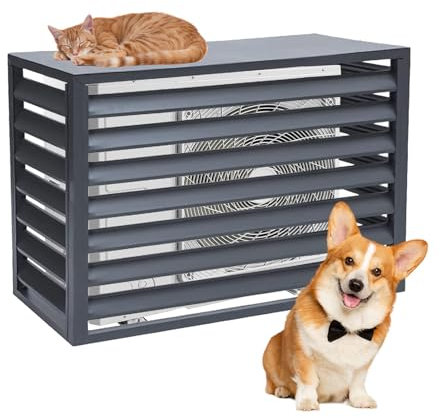 Cache Climatiseur Exterieur Aluminium, Cache Pompe a Chaleur Extérieur, Antivol, Réduction du Bruit, Pour un Jardin Bien Rangé(Grey,110cm)