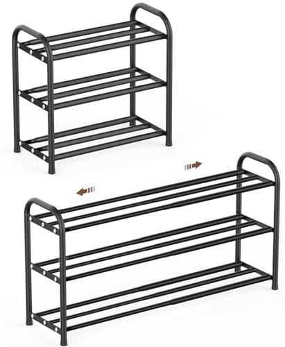 Schuhregal Schmal Ausziehbar Platzsparend Schuhregal Adjustable Expandable Klein Metall Schuhschrank Schwarz Schuhablage Schuhaufbewahrung DraußEn SchuhstäNder Diele Outdoor Camping Flur (3 Etagen)