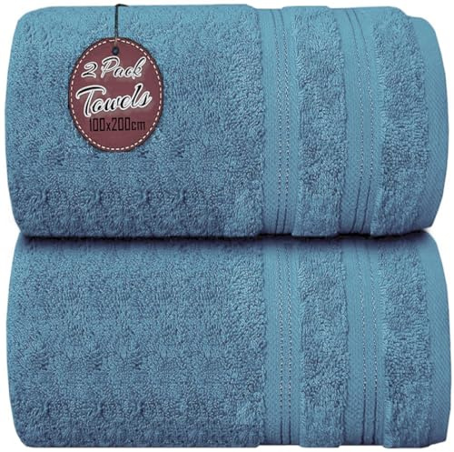 Wholesale Trade Dealz Pack of 1 & 2 Extra Large Jumbo Bath Sheet 100 X 200cm 100% Egyptian Cotton Super Soft Quick Dry Body Wrap Beach Towels XL Bath Towels 600-GSM (2, Sky Blue)
