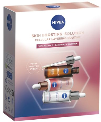 NIVEA Cellular Expert Filler Set Serum Layering – Gesichtsserum Lift 3 Zonen + Hyaluronsäure + Vitamin C – Anti-Aging-Ritual Glanz & Festigkeit – Premium-Geschenkidee