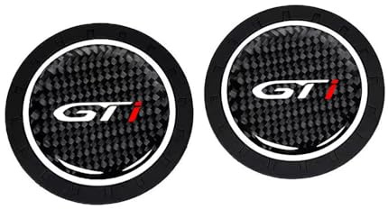 AIMXGBPS Lot de 2 Dessous de Verre pour Porte-gobelets de Voiture, pour Peugeot GT GTI GTLINE 206 208 307 308, étanches et antidérapants, Accessoires d'intérieur de Voiture,Normal-Black GT I