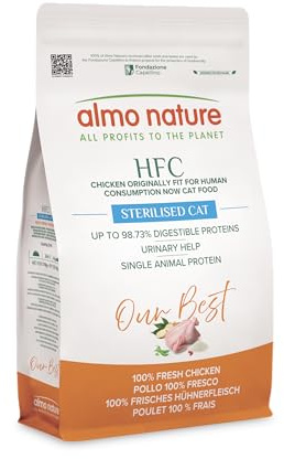 Almo Nature HFC Our Best - Adult Sterilized - Trockenfutter für sterilisierte Katzen - Frisches Huhn - Zur Gewichtskontrolle, Lebensmittelqualität, Glutenfrei, Monoprotein - 1,2kg