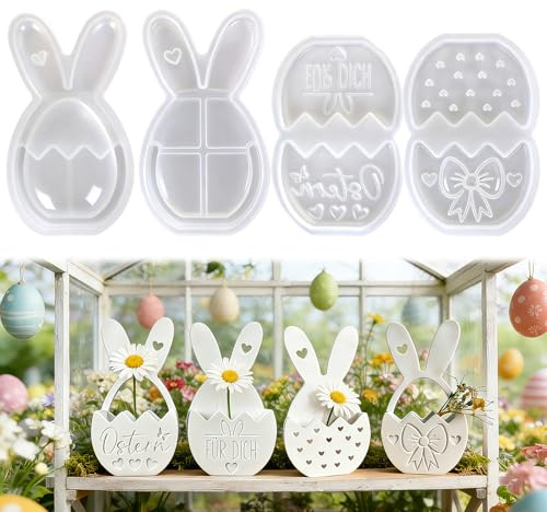Silikonformen Gießformen Ostern, Silikonform Hase Anhänger Gips Zum Gießen Ostern Silikon Form Frühling Giessformen Silikon Ostern für Geldgeschenke（Hase Blumenkorb）