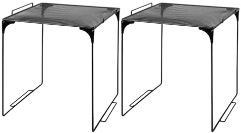 HOMSFOU Lot de 2 Étagères Pliables en Maille de Fer Noire pour Rangement sous Évier, Organisateur Cuisine Robuste et Empilable, Étagère de Casier Multifonction pour Placard et