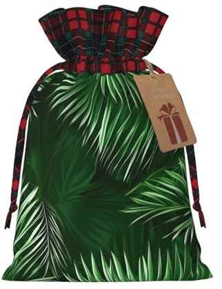 Green Leaves Of Palm Tree Tropical Plants Print Gift Reusable Bags Festive Drawstring Party Favors Pouches Versatile Seasonal