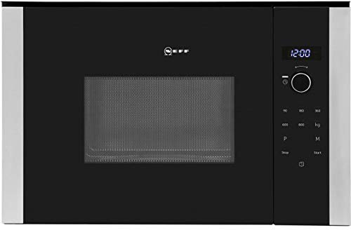 NEFF HLAWD23N0B N50, horno microondas integrado con programas automáticos, dial de control y botones de un solo toque, puerta con bisagras de apertura lateral, color negro y acero inoxidable