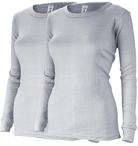 Damen Thermo Unterhemden Set | 2 Langarm Unterhemden | Funktionsunterhemden | Thermounterhemden 2er Pack - Grau - L