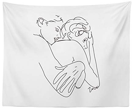anaan Sketch Wandbehang Wandteppich Linie Kunst Zeichnen Kontur Wandtuch Wand deko Tapisserie Decke Tuch Dekotuch modern Design (130 x 150cm, Hug)