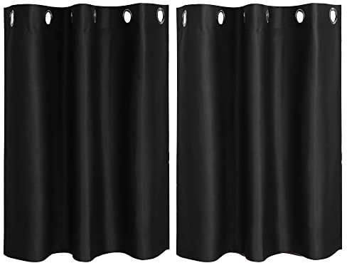 PiccoCasa Blackout Curtains 2 Panels Grommet, Black Thermal Insulated Curtains Panel Darkening Small Window Curtains for Bedroom Living Room 42 x 36 Inch (Width x Length), 36inch Drop