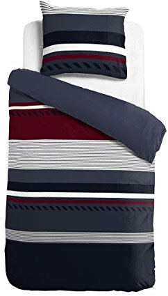 Traumschlaf Seersucker Bettwäsche Navy · 100% Baumwolle · Blau mit Streifenmuster · Sommerbettwäsche · Leicht & luftig · Bügelfrei & pflegeleicht · Waschbar bis 60°C 200x200 cm + 2X 80x80 cm