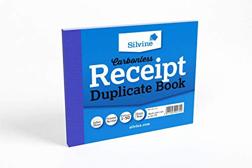 Silvine Quittungsbuch, 12,7 x 10,2 cm, ohne Carbon, nummeriert 1–50, mit Registerblatt