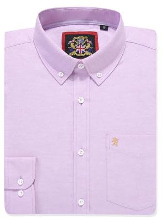 Mens Long Sleeve Oxford Shirt, Button Down Collar & Pocket, Casual Office Work Weekender English Style. The English Oxford by Janeo British Apparel. (Plain Lavender, 2XL)