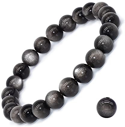 DAZCOLO Natural Gemstone Bracelet 7.5 In Stretch Gems Stones 8mm (0.31) Round,Beads Healing Crystals Quartz,Chakra Bracelet,Y2K,Bracelets for Women Men Girls Gifts (Unisex), Gemstone, obsidian