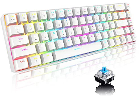 60% Mechanische Gaming-Tastatur Typ C Kabelgebunden 68 Tasten USB-Tastatur mit LED-Hintergrundbeleuchtung 18 Chroma-RGB-Hintergrundbeleuchtung Vollständige Anti-Ghosting-Tasten (Weiß/Blau-Schalter)