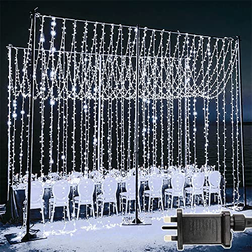 yowin Curtain Lights 600 LED 6m x 3m Plug in Christmas Curtain Fairy Lights with Timer, 8 Modes Large Wall Fairy Light Waterproof Waterfall Light for Outdoor Gazebo Wedding Indoor Decorations - White