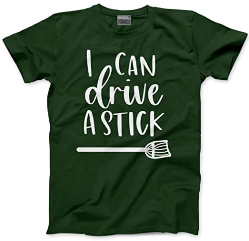 I Can Drive a Stick Witch - Youth and Adults Unisex T-Shirt - Halloween Trick Treat Hocus Pocus XL Bottle Green
