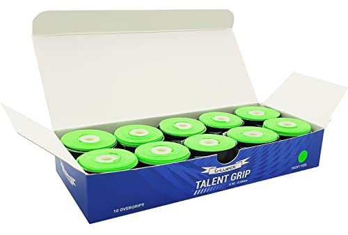10er Set Tennis Griffband (sehr griffig) | 0,50-0,60mm Stärke | Overgrip für Squash Badminton Schläger & Kicker inkl. selbstklebendes Abschlußband | Anti-Rutsch (Grün)