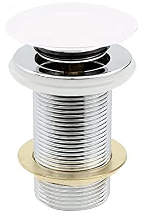 VBChome Pop-up Ventil Weiß Keramik Universal G 1 ¼ Ohne Überlauf Ablaufgarnitur für Waschbecken Ablaufstopfen fest Badezimmer Edelstahl Click-Clack Ablauf Deckel Waschbeckenstöpsel Modern Elegant
