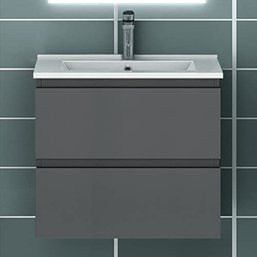 Acezanble Waschtisch mit Unterschrank 60 cm Badmöbel Hängeschrank Anthrazit