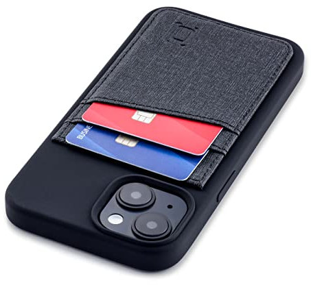 Dockem Card Case for iPhone 14 with Liquid Silicone Shell, Built-in Metal Plate for Magnetic Mounting & Stitched-on Wallet with 2 Premium Synthetic Leather Credit Card Slots (M2L, Black)