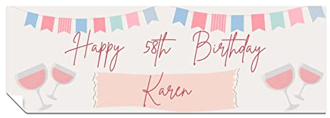 Personalised Birthday Banner, Add Name and Age, Pink Beige Party Poster | Happy Birthday Wall Decoration for Women, for Men, Heavyweight Paper, Vivid Print, Custom 6ft x 2ft, Him or Her