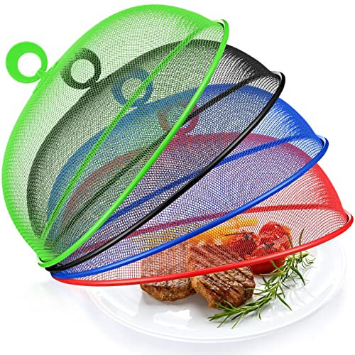 8 Pcs Metal Mesh Food Tents 11 Inch Outdoor Food Covers Screen Plate Covers Reusable Food Net Covers Against Fruit Flies for Table Picnic Camping Outside Parties
