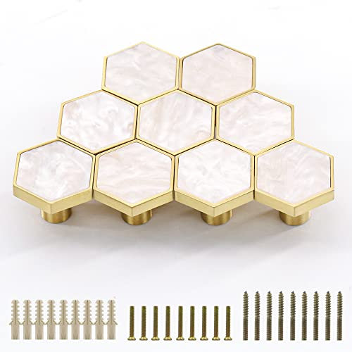 EVERGD 25mm Pure Copper Handle Shell Brass Gold Wardrobe Kitchen Cabinet Door Knobs Drawer Cupboard Hardware Pull Handle Clothes Coat Hook Modern Simple (White, 9)