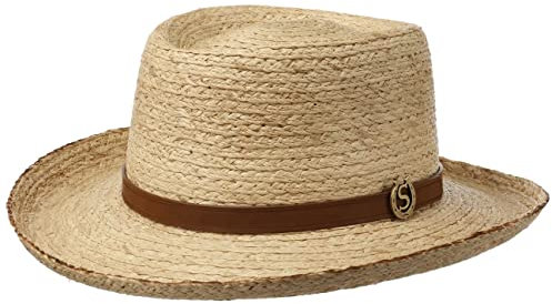 Stetson Chapeau en Paille Riftico Gambler Homme - de Raphia Soleil avec Bandeau Cuir Ete Printemps-ete - M (56-57 cm) Nature