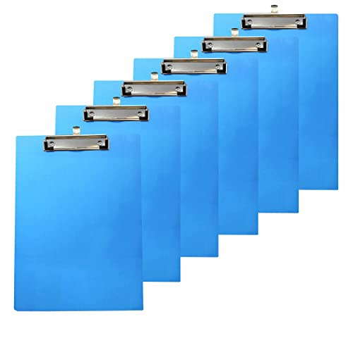 6er Alu Klemmbrett A4 mit gummierter Metalklemme, Schreibbrett DIN A4 mit Aufhängeose, Pad Halter Clipboard - Stabile Aluminum Schreibplatte - Schreibblock 6er Pack in Blau - TKD8025-6x