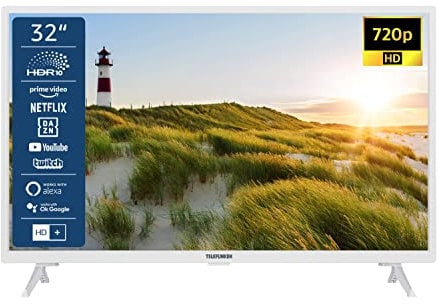 TELEFUNKEN XH32SN550S-W 32 Zoll Fernseher/Smart TV (HD Ready, HDR, Triple-Tuner) - Inkl. 6 Monate HD+ [2023], Weiß