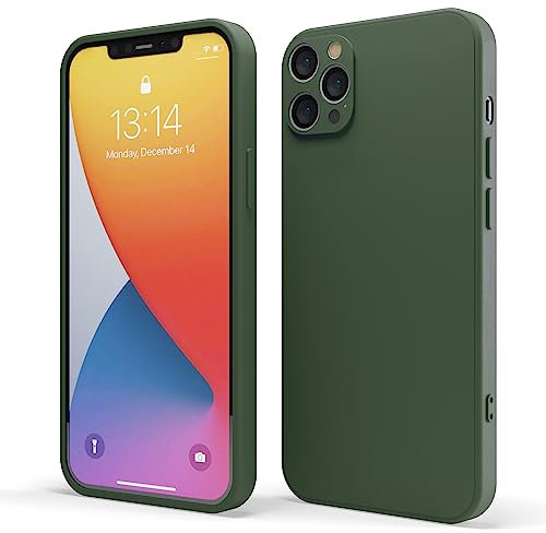 Red Ember Shockproof Case for iPhone, Ultra Slim Protective Liquid Silicone Matte Finish Phone Case with Soft Anti-Scratch Microfiber Lining (Green, iPhone 12 Pro Max)