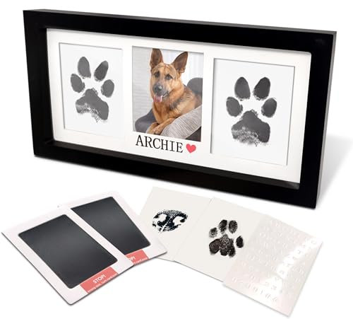 MYPAWLETS Pfotenabdruck-Rahmen und Stempelkissen-Set, Hunde- oder Katzenpfotenabdruck-Set, 2 Stempelkissen für Haustiere, Pfotenabdruck-Stempelkissen für Hunde, Holzrahmen, personalisierte