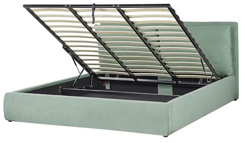 Beliani Bett Samt mintgrün mit Kopfteil Bettkasten Lattenrost 180x200 cm Modern Bajonna
