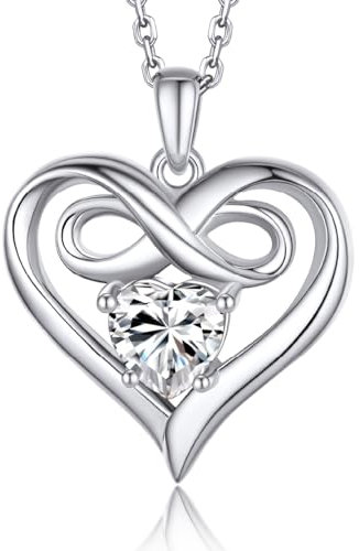 MomentWish Unendlichkeitszeichen Kette Herz, 1 Karat Moissanite Halskette Damen Silber 925 mit Anhänger Liebesgeschenke für Frauen Mama(Herz Stein)