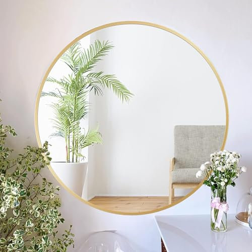 ZENIDA Spiegel Rund, 80x80 cm Wandspiegel Rund mit hochwertigen Gold Metallrahmen, Moderner Design großer Spiegel, für Diele, Badezimmer, Wohnzimmer und Mehr